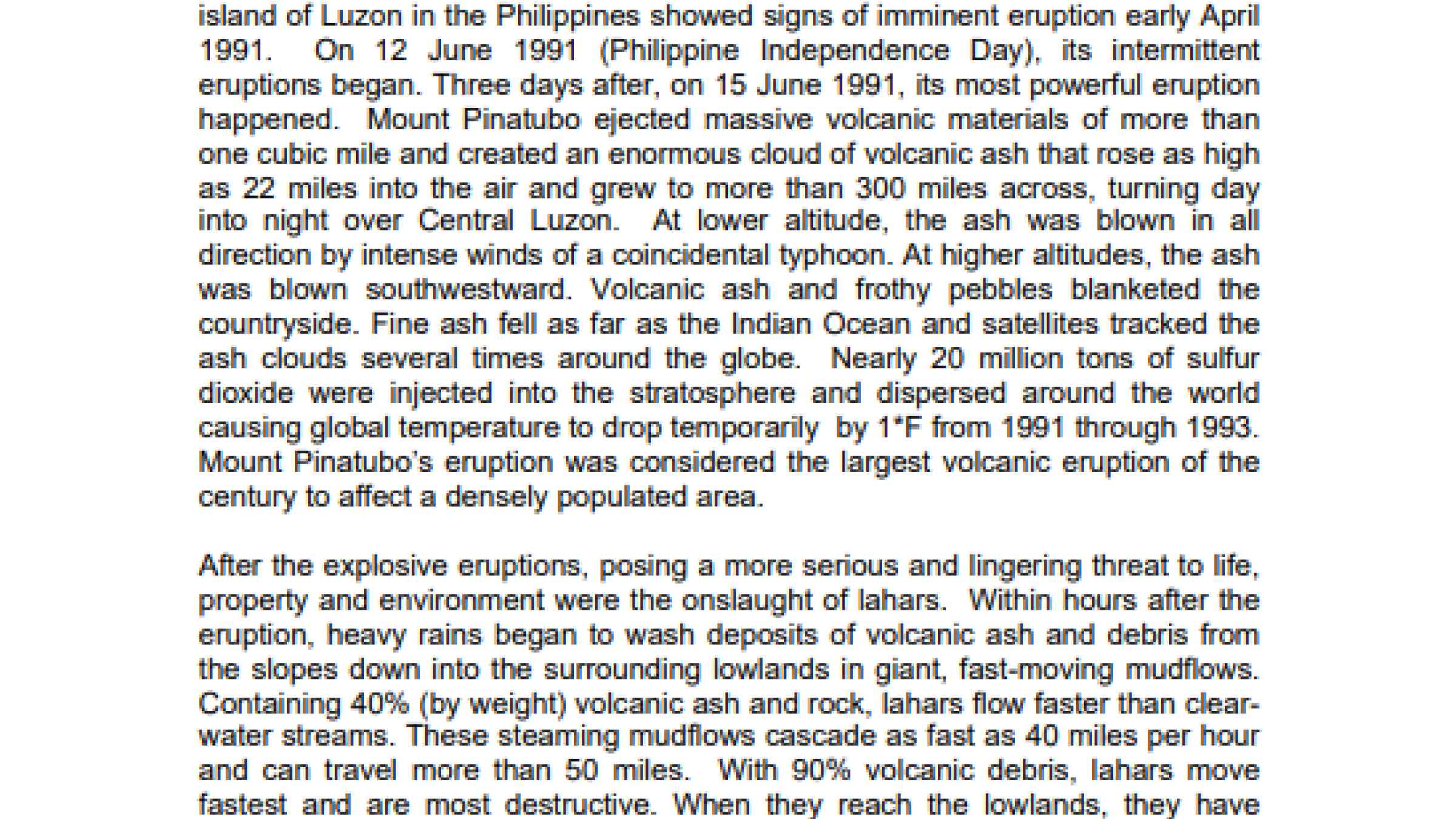 Eruption of Mount Pinatubo in the Philippines in June 1991 | IRP